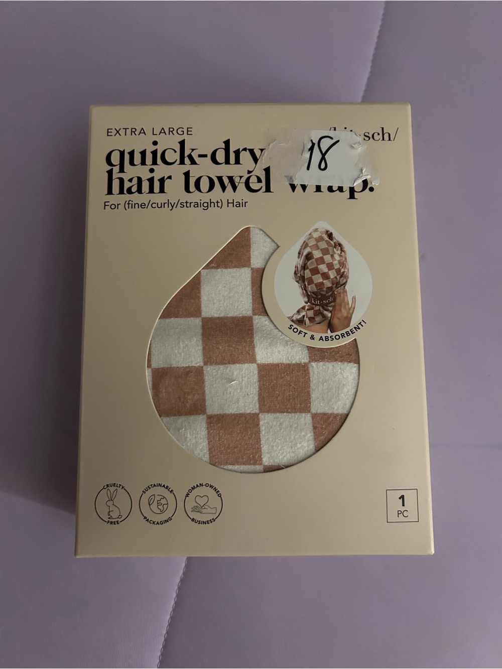 Kitsch Extra Large Quick-Dry Hair Towel Wrap in Cream & Brown Checker